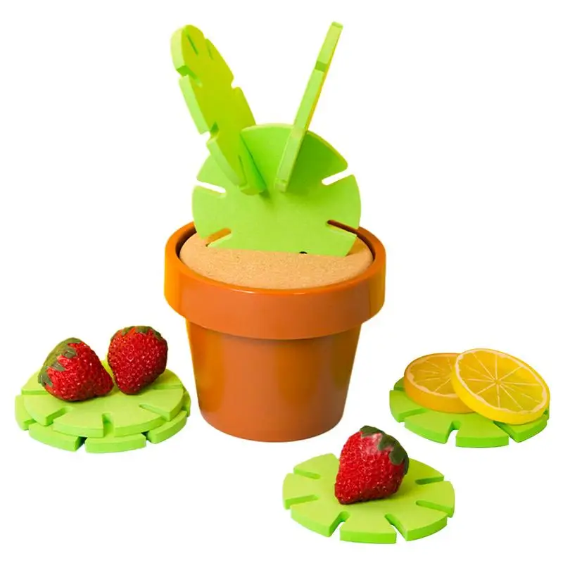 Funny Cactus Coaster Multifunctional Fake Plant Green Leaves Drink Coasters With Flowerpot Holder Anti Slip Coasters For Home