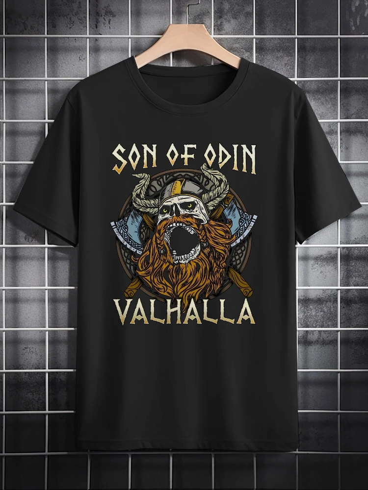 

Скандинавскими воинами. Графический дизайн «Сона Одина Валгаллы». Летняя мужская футболка из 100% хлопка с круглым вырезом и короткими рукавами с повседневным принтом.