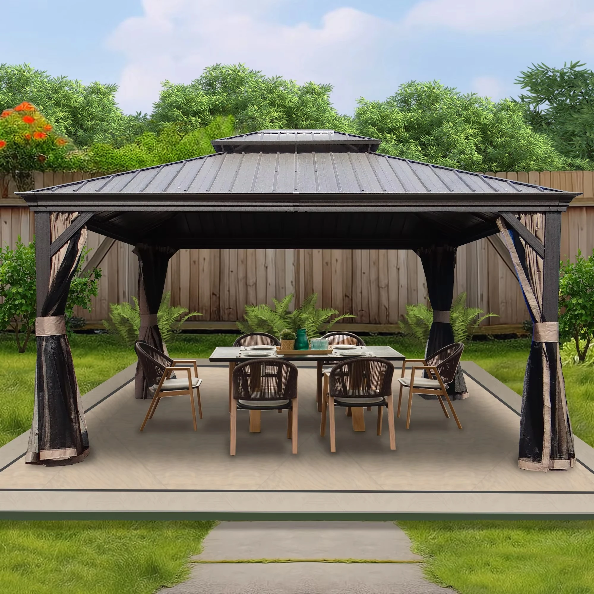 gh-Luxury Super 3.65X4.25 M Hardtop Aluminum Gazebo Tent Strong Sidewall Powder Coated Frame Elegant Pergola Arbours For Outdoor