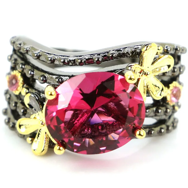 

Уникальные винтажные золотые цветы 22x11 мм, 6,5 г, розовый турмалин, зеленый изумруд, лондонский синий топаз, крутые черные металлические серебряные кольца