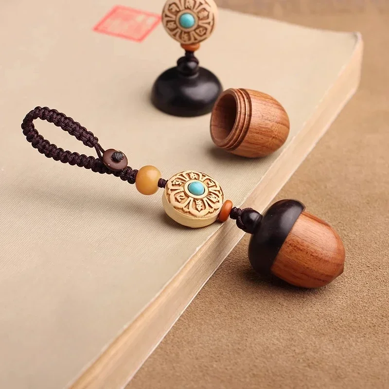 Sandalwood Pet Hair Storage Box  Openable Cat Tooth Keepsake Holder Acorn Mobile Pendant  Cute Dog Memorial Ash Pendant