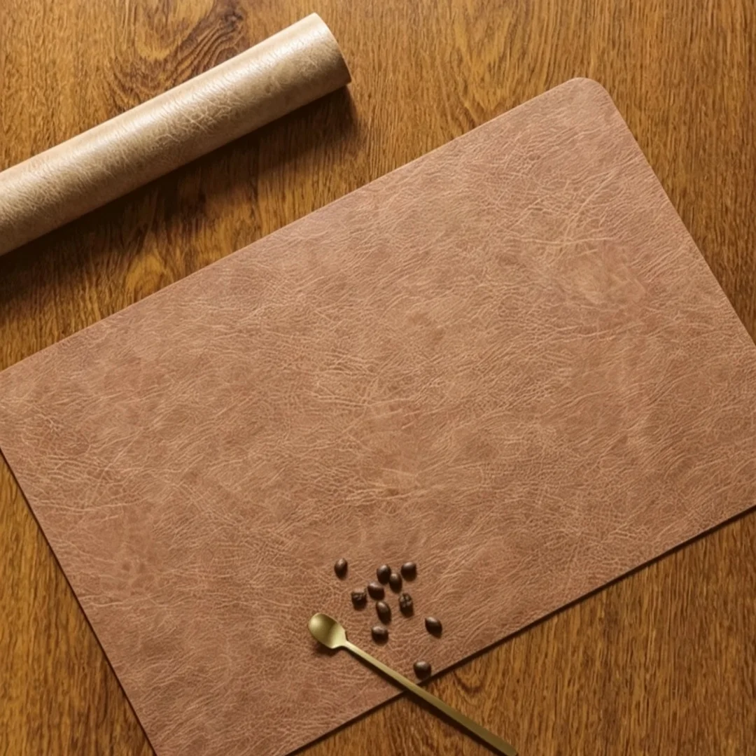 Household Cowhide Wood Grain Double-sided PU Dining Mat Waterproof Oil Resistant, Heat-insulating Bowl Mat, Dining Table Cup Mat