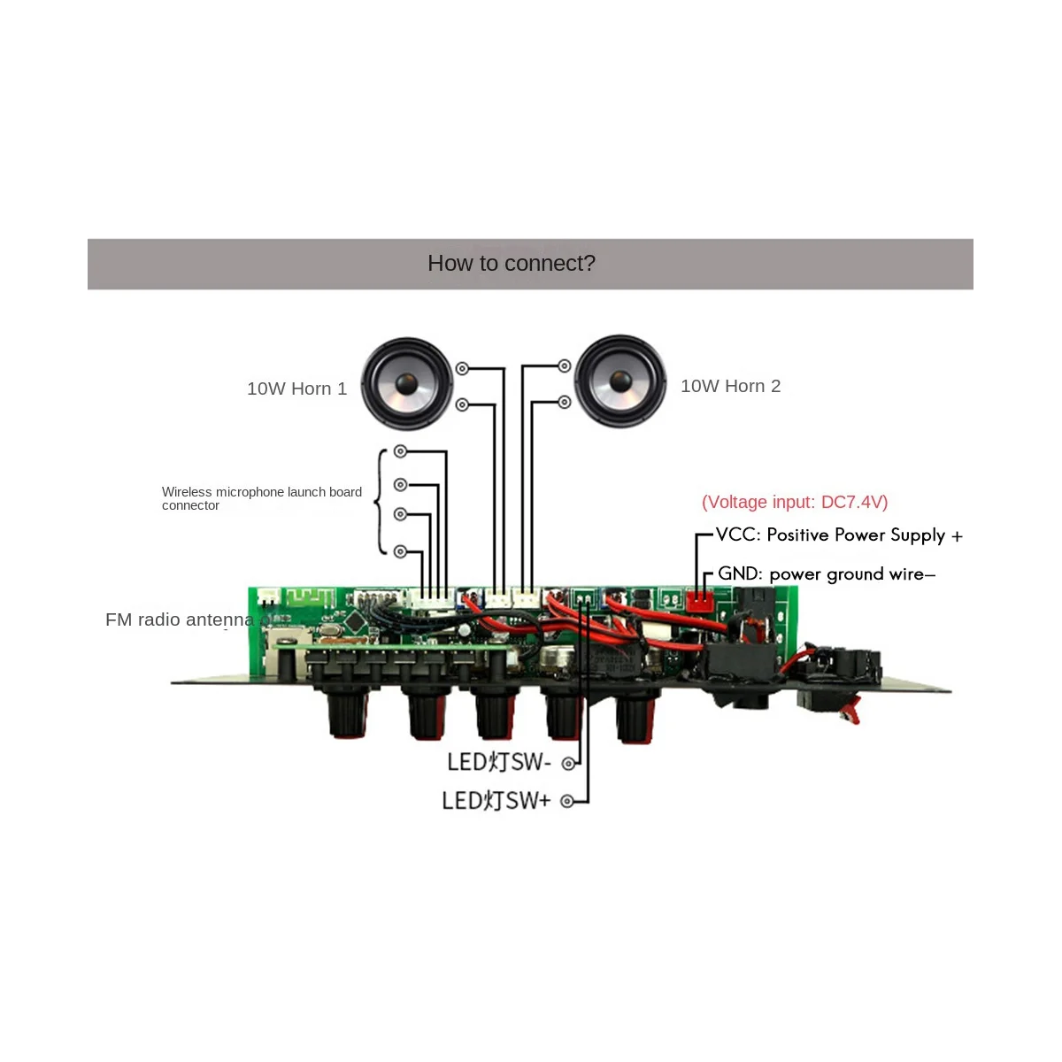 A57G-7.4V Scheda Amplificatore Square Dance 2X10W Amplificatore Altoparlante Supporto Bluetooth AUX U-Disk 5-8 Pollici Altoparlante Home Theater FAI DA TE