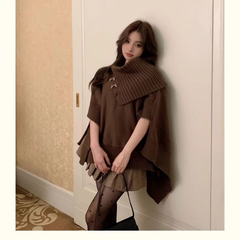 Women's Models Fairy Autumn Winter Tops Coat Sweater Knit Cloak One-shoulder Irregular Design Fashion Versatile New Personalized