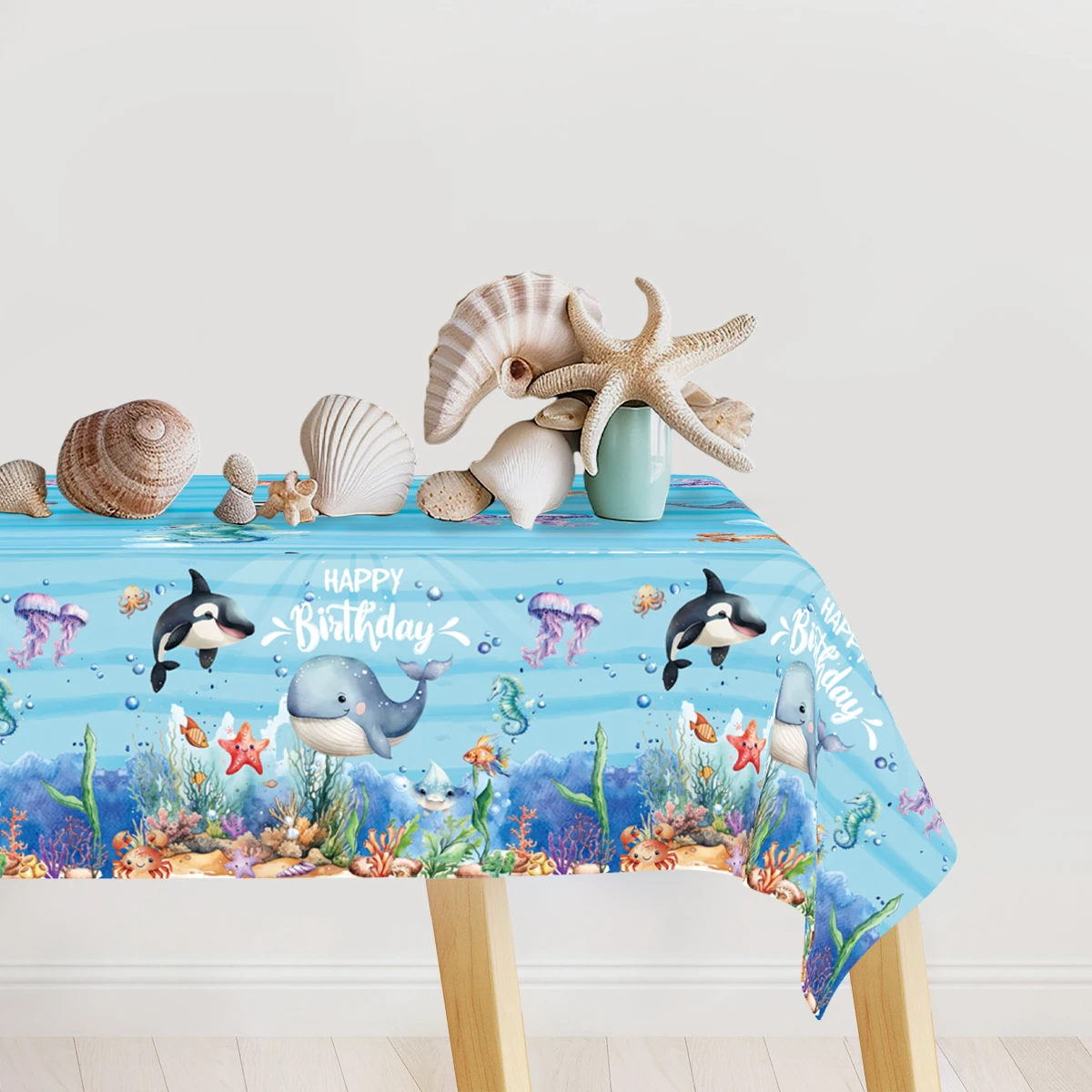 Ocean Theme Tablecloth Happy Birthday Party Decoration Under The Sea Kids Birthday Party Table Decoration Baby Shower Decor