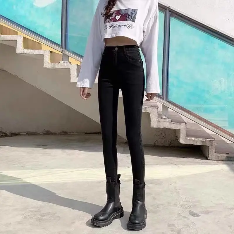 

Женские джинсы с высокой талией, прямого кроя, износостойкие, грязеотталкивающие, для работы, укороченные, облегающие, из хлопкового стрейч-денима