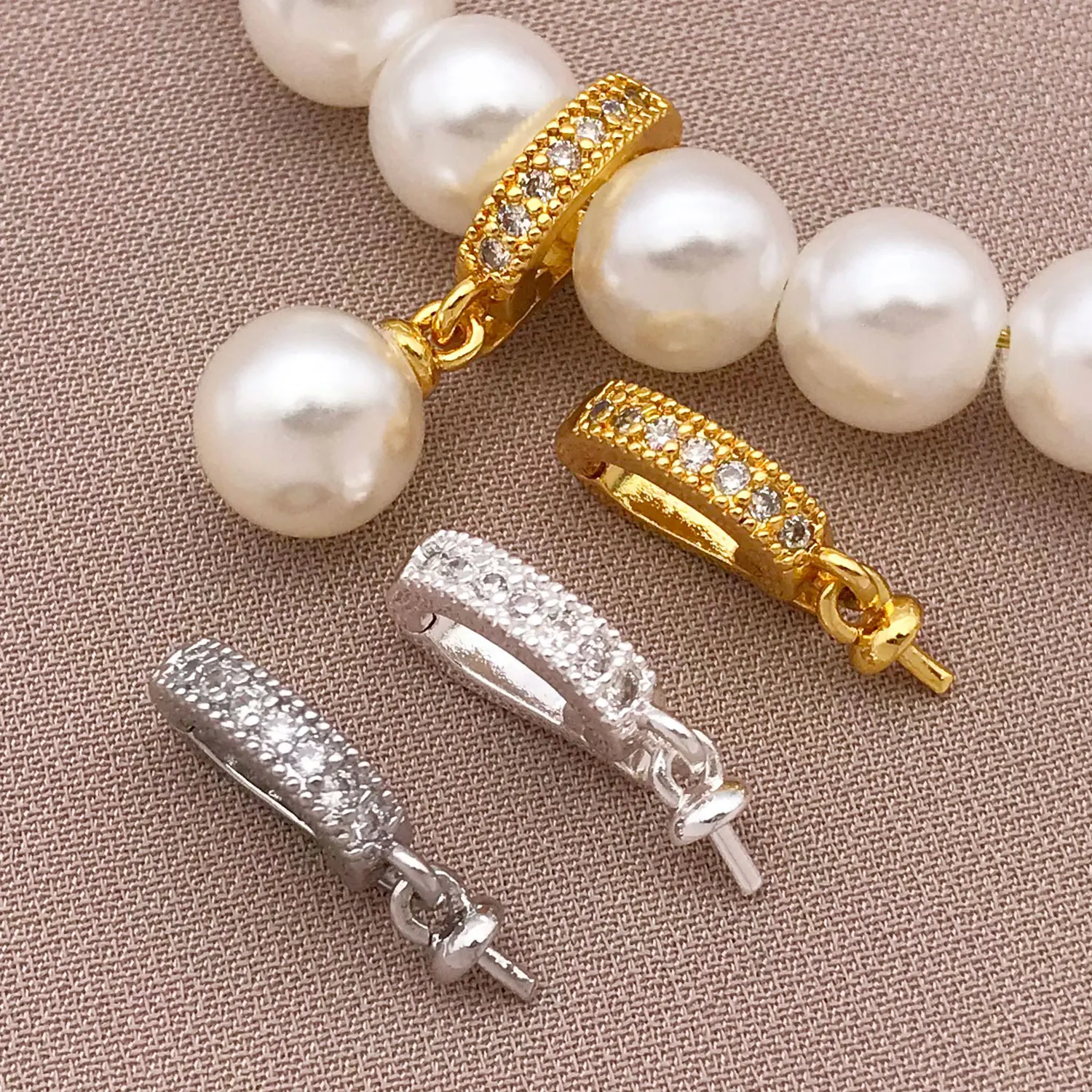 3/5/9pcs/lot 18K Real Gold Plated Brass with Zircon Bailes for Jewelry, Bails for Pendant with Open Ring Findings DIY Necklace