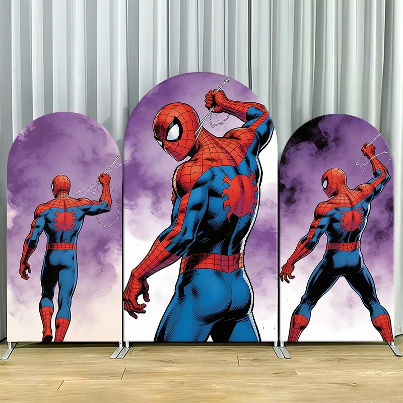 

Arch Backdrop Cover Single Side Spider Man Hero Pose Purple Cosmic Party Decoration Photo Booth Background Props Event Supplies