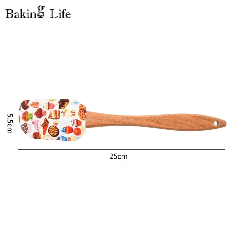 New Christmas Wooden Handle Kitchen Fondant Cake Cream Spatula Silicone Butter Scraper Kitchen Baking Tools Espatula Silicona