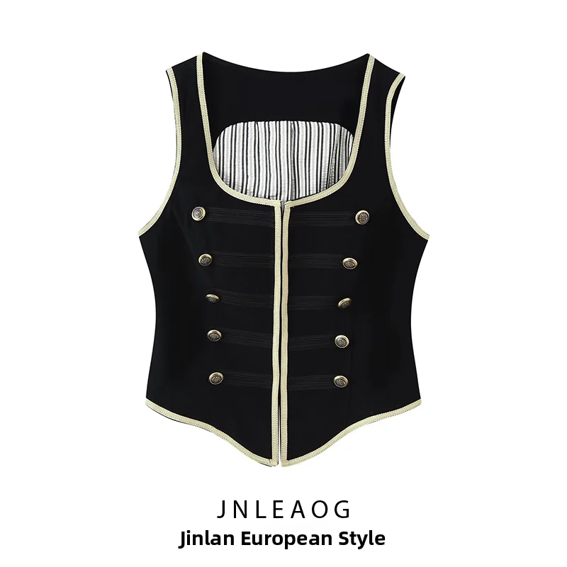 JNLEAOG Fashionable Color Block Vest with Rope Knot Buckle Autumn New Arrival Women's Clothing Polyester Fabric Single Wear