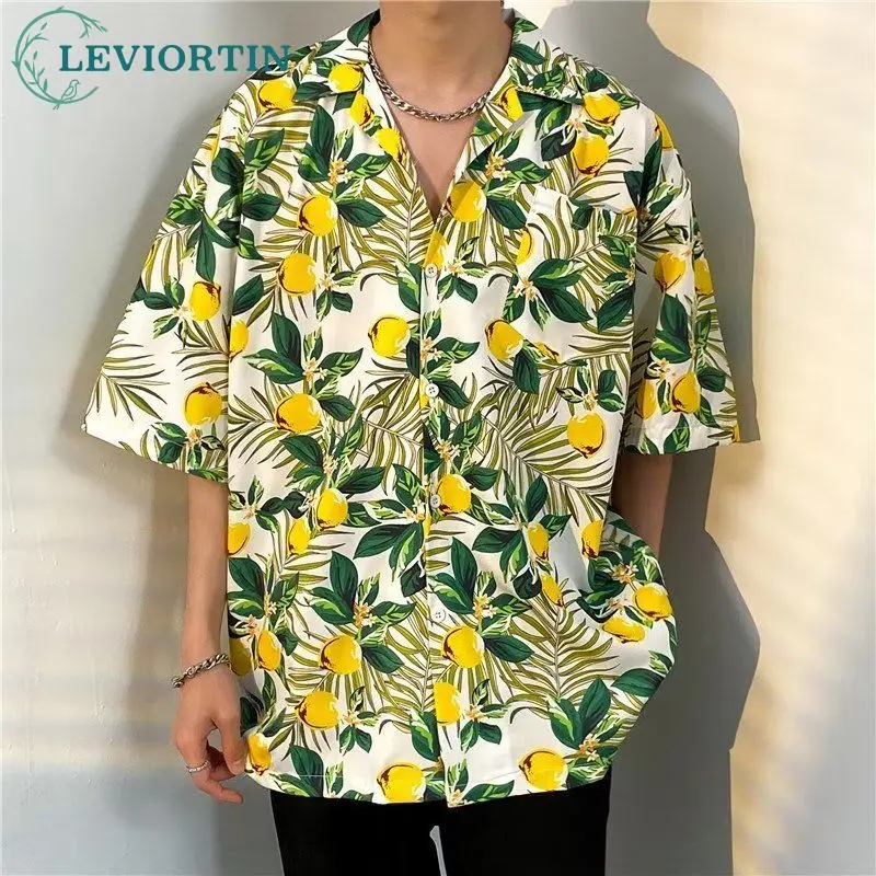 Men Hawaiian Beach Shirt Retro Floral Print Short Sleeve Summer Streetwear Button Shirts 2023 Hip Hop Casual Male Blouse Tops