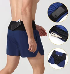 2 in 1 Marathon Trail Running Compression 3'' Shorts Quick Dry Long Distance Training Tights Sports Men Summer With Waist bag