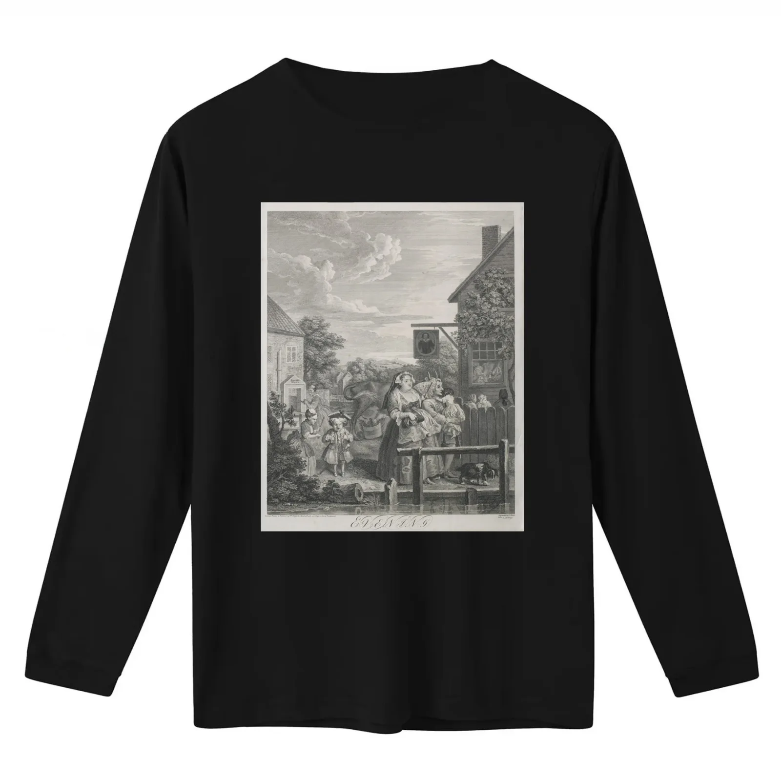 William Hogarth (1697-1764) - The Four Times of the Day (1738) - 'Evening' - engraving series T-Shirt Summer Casual Cotton Tee