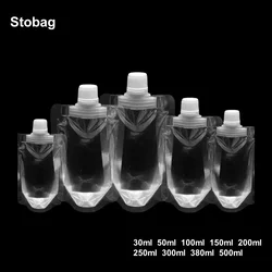 StoBag 100pcs Wholesale Transparent Liquid Packaging Bags Nozzle Drinking Clear Juice Beverage Sealed Storage Reusable Pouch