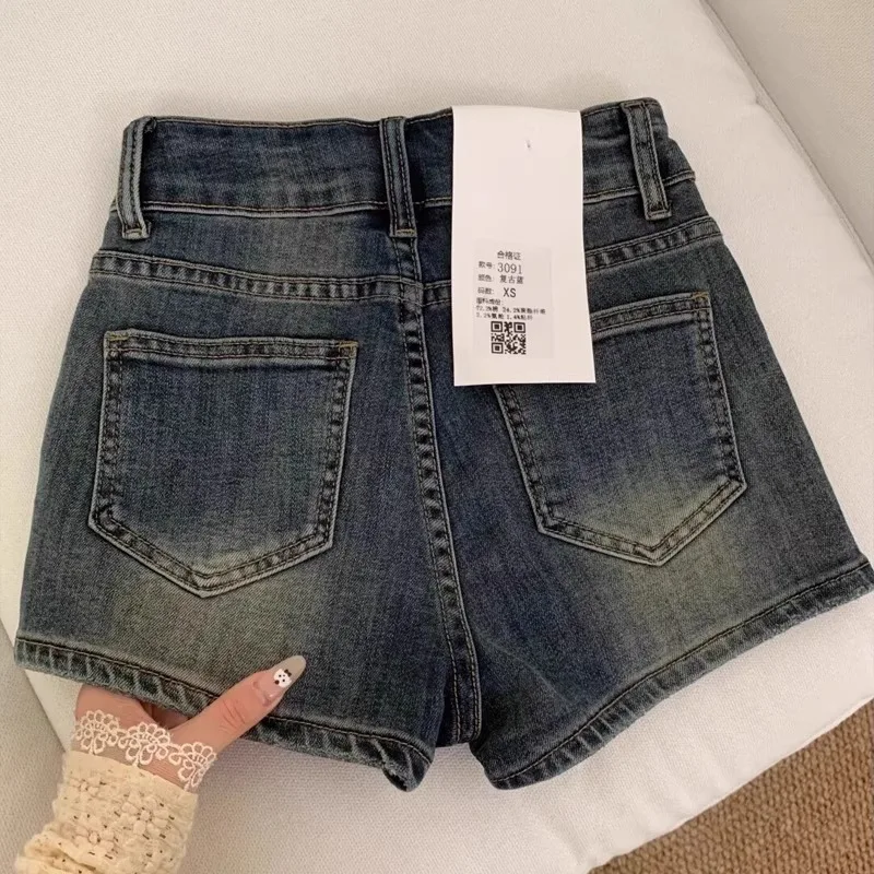 Retro American High Waist Ort Jeans Damen Plus Size A-Line Orts Waed Denim Eng anliegende Sommer-Heat-Hose