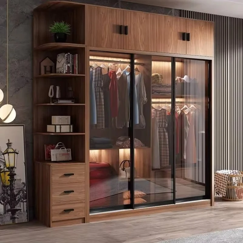 Wood Glass Adults Wardrobe Closet Modular Luxury Organizer Bedroom Wardrobes Storage Space Saving Armadio Guardaroba Furniture