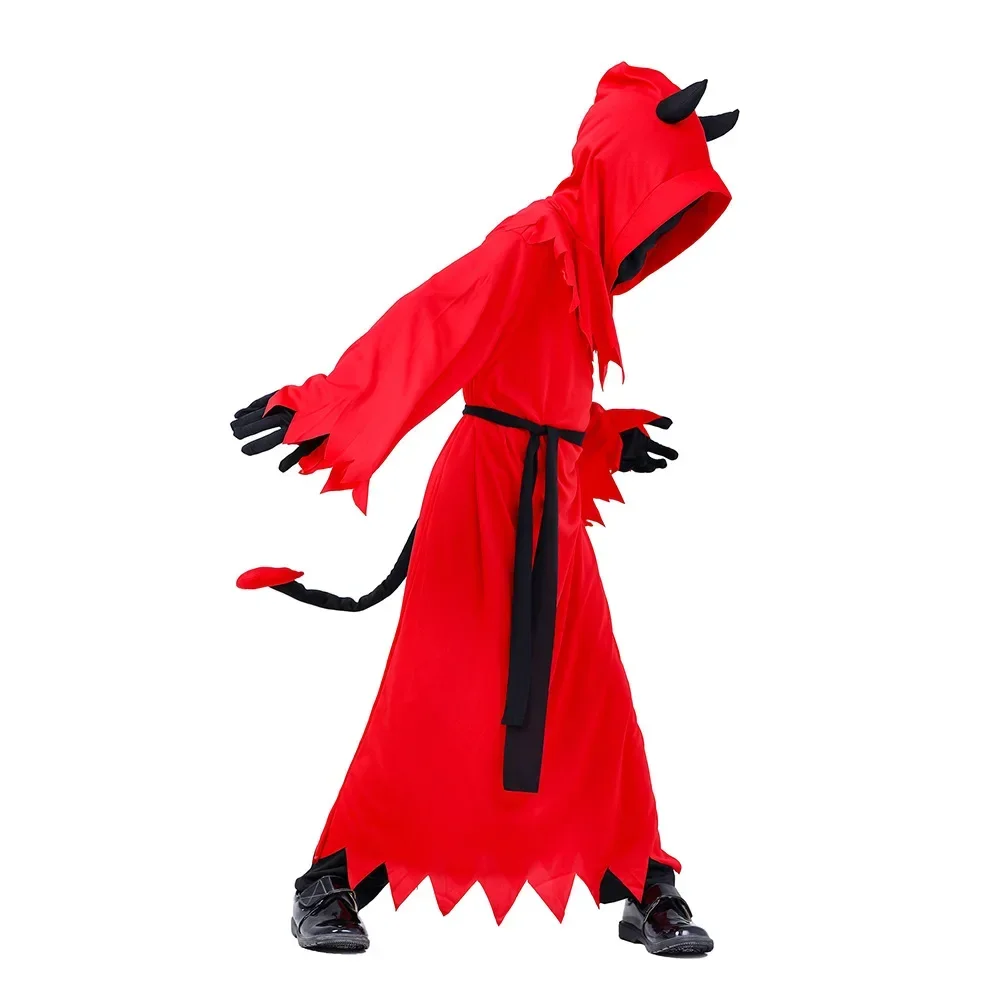 Halloween Kids Demon Horror Glowing Red Glasses Jumpsuit Cosplay Costume Red Devil Robe Boys Party Halloween Costume