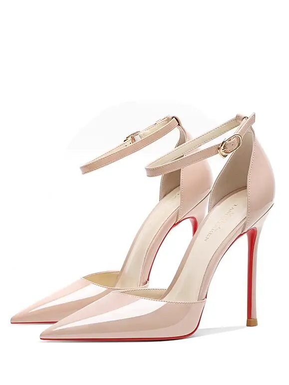 

Summer new nude pointed high-heeled shoes for women, slim heels, sexy temperament, hollow flat belt toe sandals