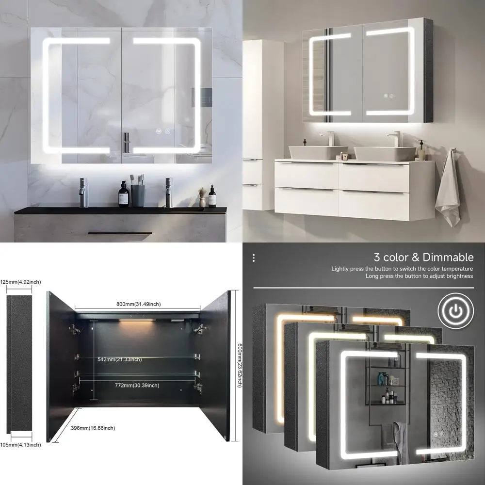 

LED-Illuminated Wall-Mounted Bathroom Mirror Cabinet with Adjustable Shelf and Shaver Socket