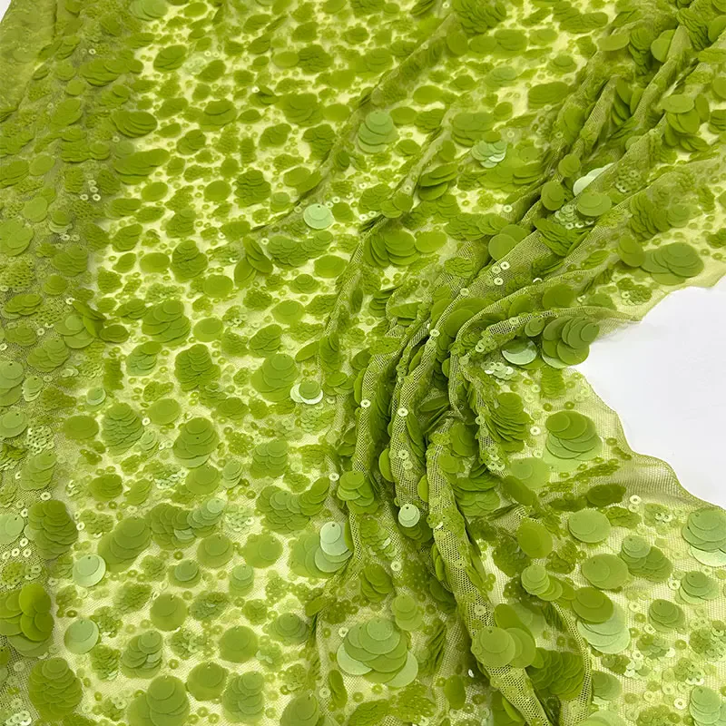 

Green Sequin Fabric with Exquisite Flower Shaped Bubble Beads for Children's Stage Dresses High-End Clothing Dress Material
