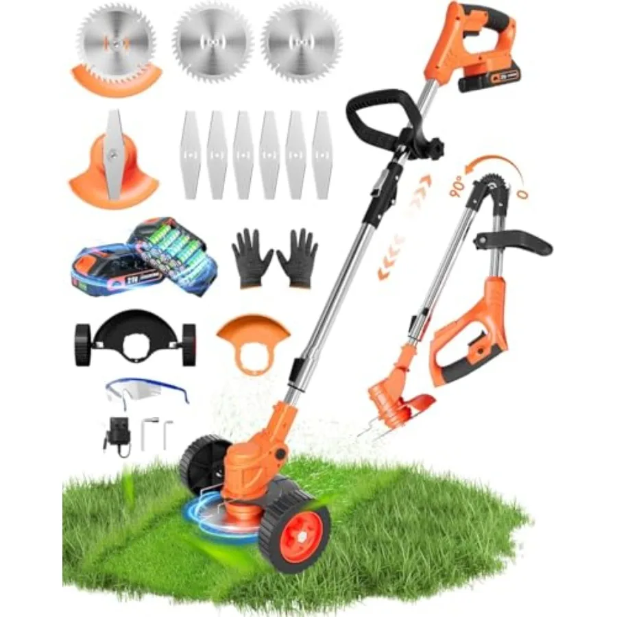 

Cordless Weed Wacker for garden and yard use, ABS plastic body, black and gray color, 3-in-1 versatility with wheel and blade,
