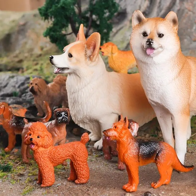 14PCS Realistic Dog Statues Plastic Miniature Animal Figures Collection For Shelf Desk Decors Fun Educational Play Toy D2RD