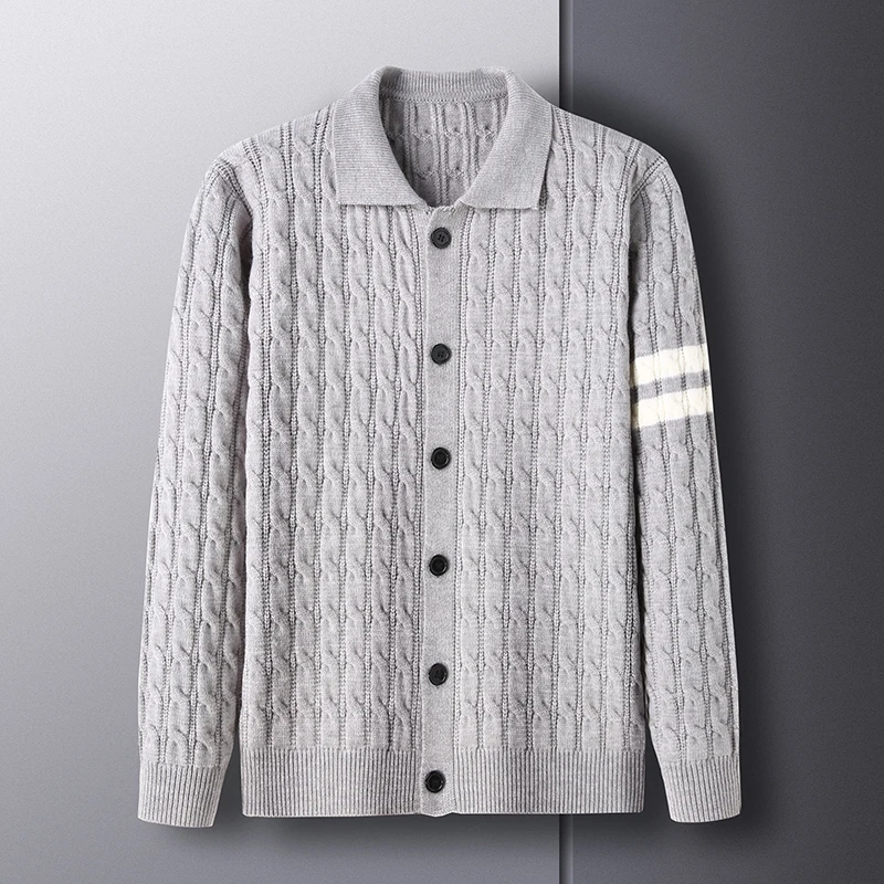 Trendy Men's Knitted Cardigan High-End Brand Versatile Korean Casual Button Lapel Design Autumn Winter New Jacquard Sweater Coat