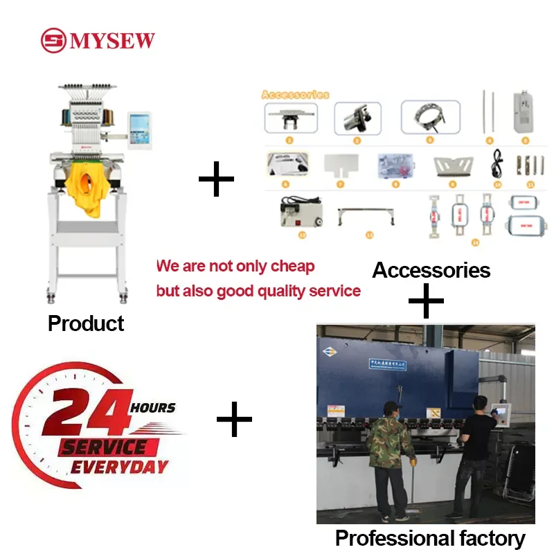 MYSEW MFS1200 Automatic Computerized Single Head Multi-Needle High Quality Custom Cap Shirt Industrial Embroidery Machine Prices