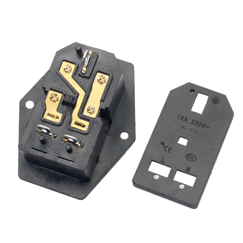 10A 250VAC 3/4 Pin Iec 320 C14 Inlaat Connector Plug Power Socket Met Rode Tuimelschakelaar 10A Zekering