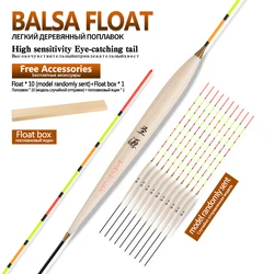 Balsa Flutuadores De Pesca De Madeira, 1 Caixa De Papel, Vertical Hard Tail Boia, Luz Ponderada, Água Rasa, Ferramentas Tackle, 10pcs