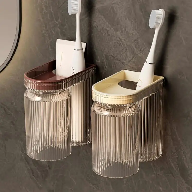 Ensemble de gobelets magnétiques pour rince-bouche avec porte-brosse à dents, rangement à l'envers, tasse de douche pour couple, ménage T1