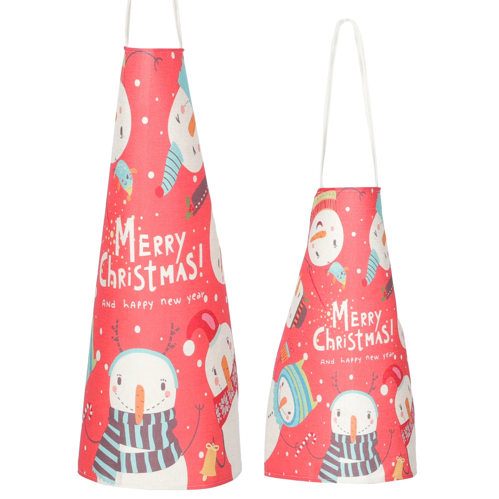 

Parent-Child Cotton Linen Apron Flax Wear-Resistant Festival Cooking Multifunction Snowman Pattern Home Supply Oil-Resistant