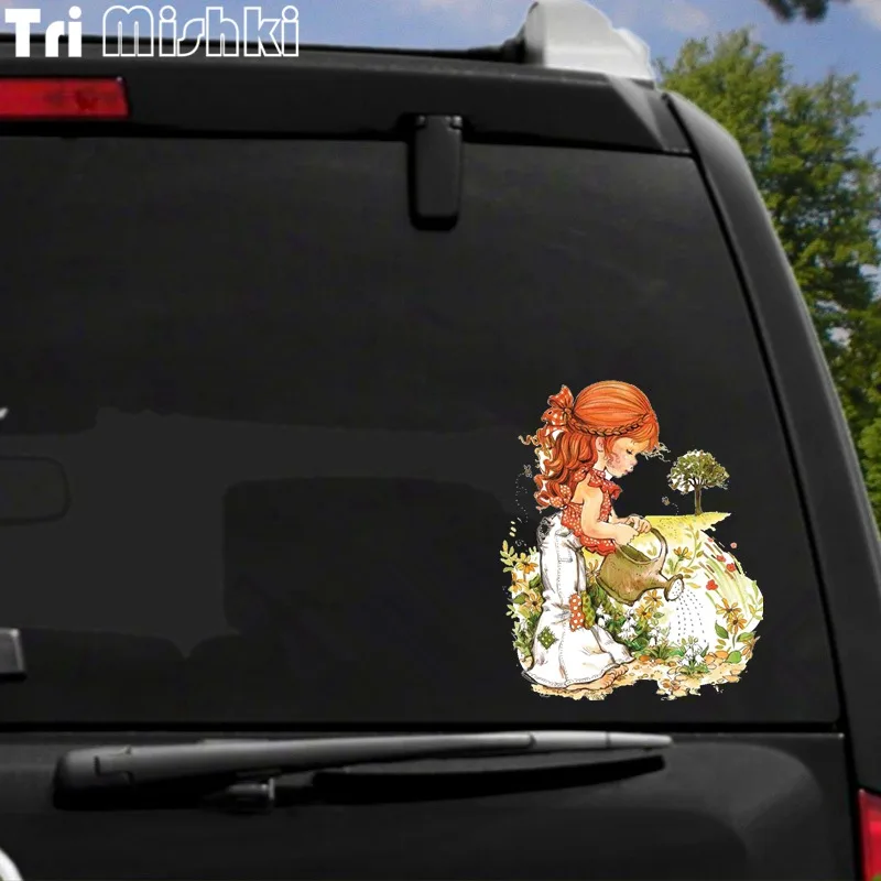 Tri mishki W1187 Sarah Kay Girl Watering Flowers Car Sticker PVC Decals Motorcycle Accessories Sticker on Car Bumper Laptop