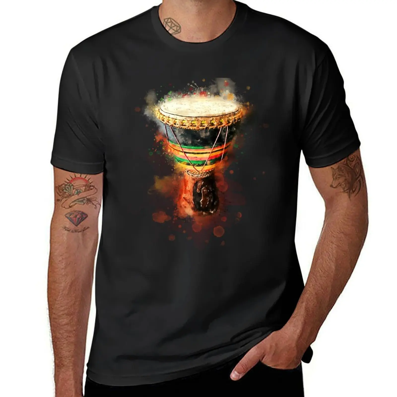 The Beat - Djembe African Drum In Colorful Watercolor T-Shirt hippie clothes plain black t shirts for men