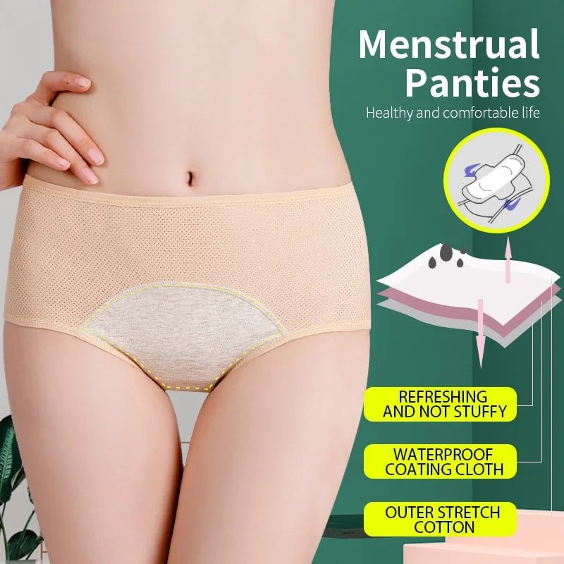 Leak Proof Plus Size Menstrual Panties Physiological Pants Women Underwear Period Waterproof Mid-Rise Briefs Female Lingerie