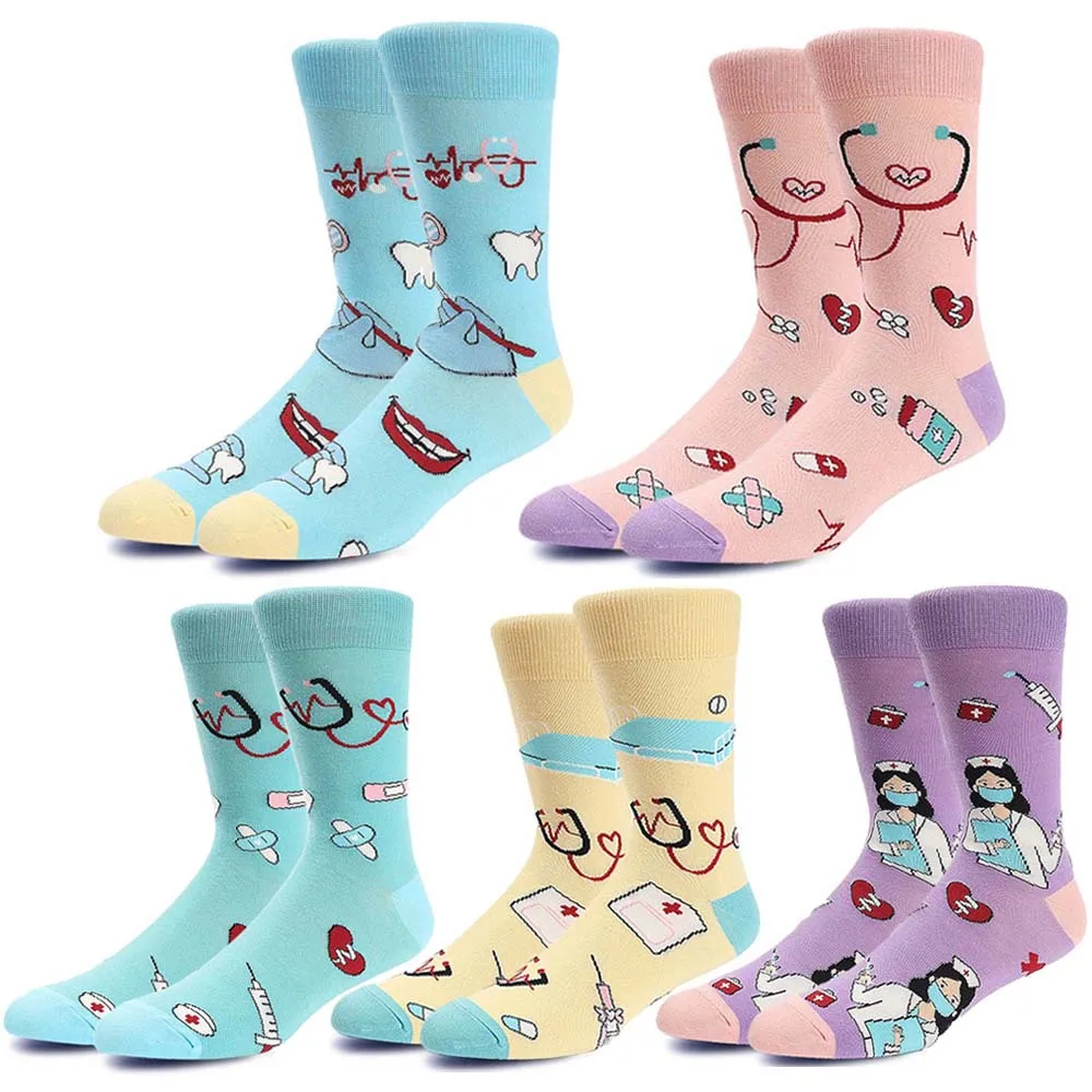 

Doctor Nurse Theme Middle Tube Socks Color collision Retro Soft Sock Man Woman Four Seasons Leisure Breathable Socks