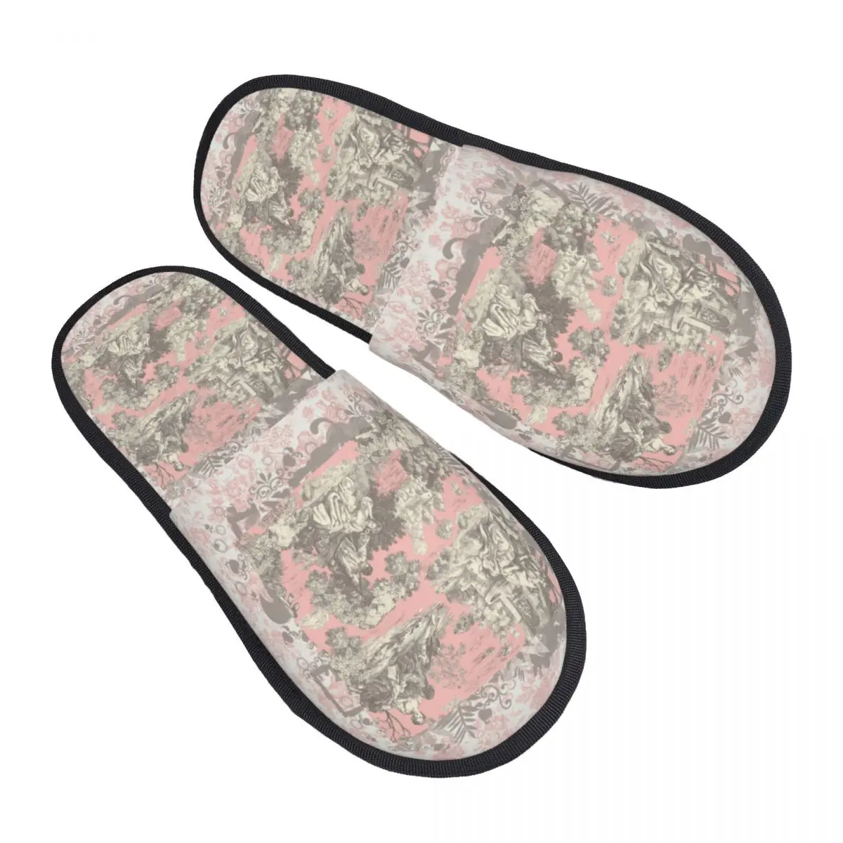 

Изготовленные на заказ Toile De Jouy, мягкие домашние тапочки из пены с эффектом памяти, женские удобные теплые нескользящие тапочки с французским мотивом и флорой