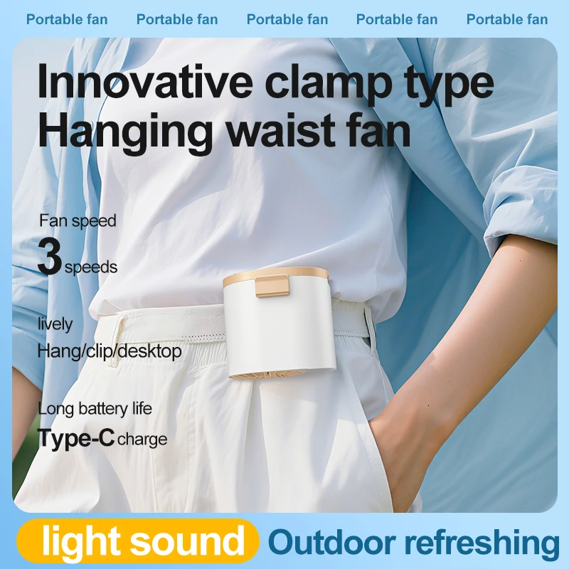 

New Portable Clip-On Waist Fan: Mini High-Speed USB-Charging Clip-On Handheld Desktop Fan for the Lazy