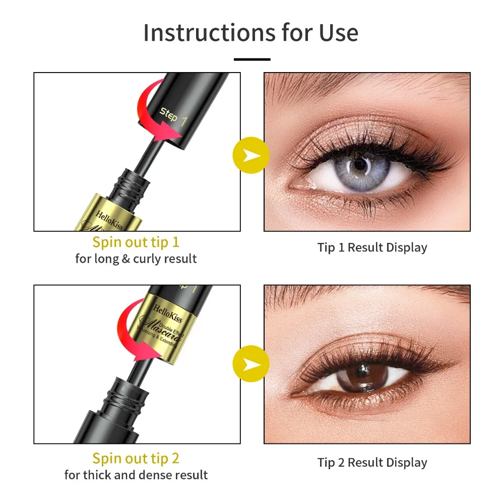 Luxury 4D Lash Mascara 2 in 1 Formula Lengthening Volumizing and Curling Waterproof Quick Dry Flake Resistant Party Date Makeup