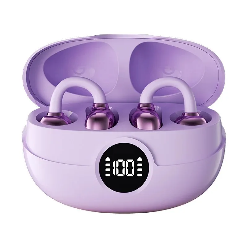 Écouteurs Bluetooth sans fil à clip avec indicateur de batterie numérique, son HiFi, réduction du bruit et longue autonomie. Microphone intégré._voghion.com