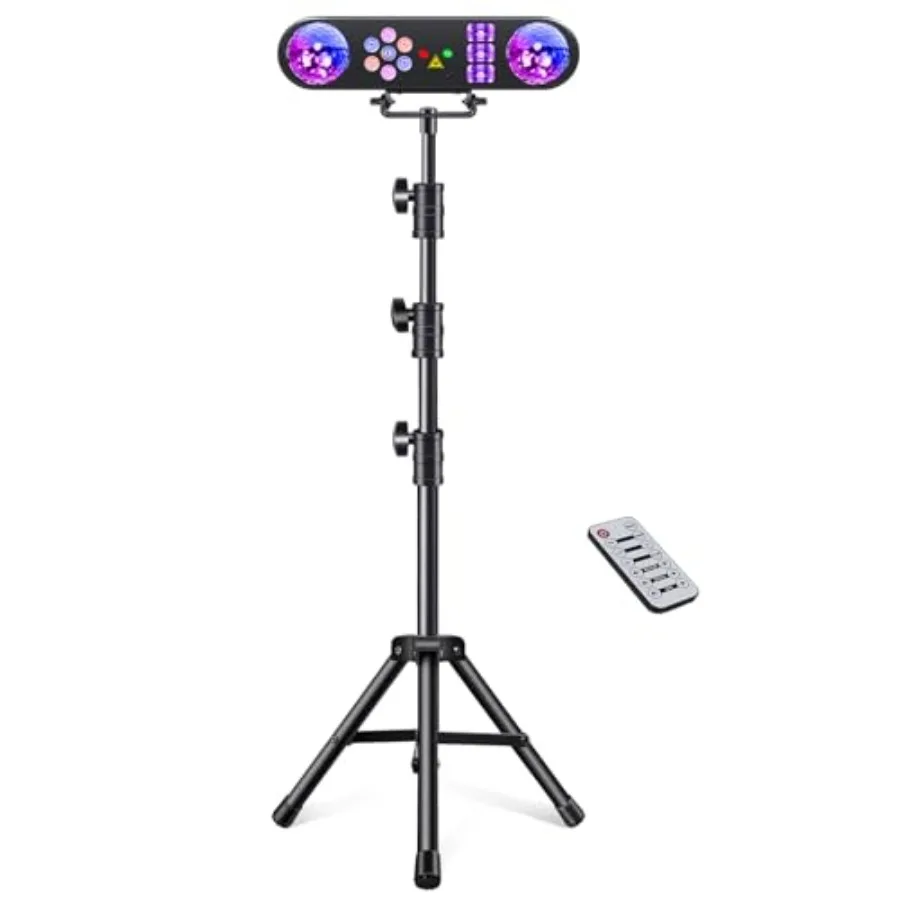 

DJ Light with Stand, Party Lights DJ Disco Light Sound Activated, 5 in 1 Party Light Package with Rotating Ball, Strobe, UV, Co