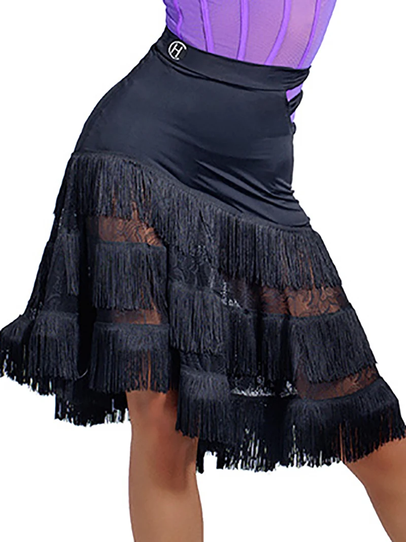 

Women Latin Dance Dress Layers Lace Tassels Large Swing Skirt Short Ballroom Dancewear Adult Chacha Rumba Tango Mujer Costume