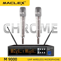 Chrome!! MACLEX M9000 UHF Long Distance Dual Channel Handheld Professional Wireless Microphone System Stage Performance MIC