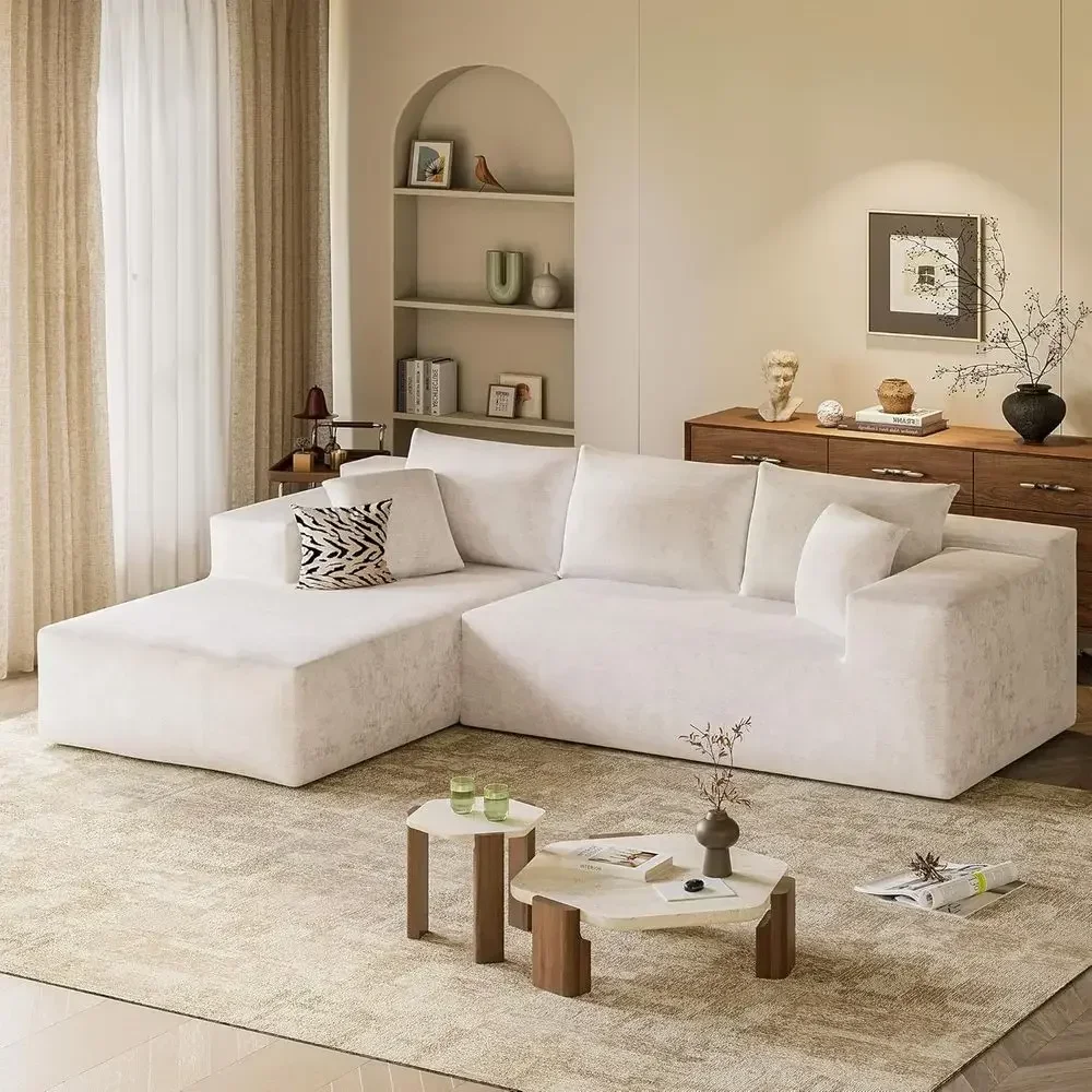 L-Shaped Sectional Sofa with Deep Seating, Comfortable Upholstered Couch for Living Room, No Assembly Needed (Beige Chenille)