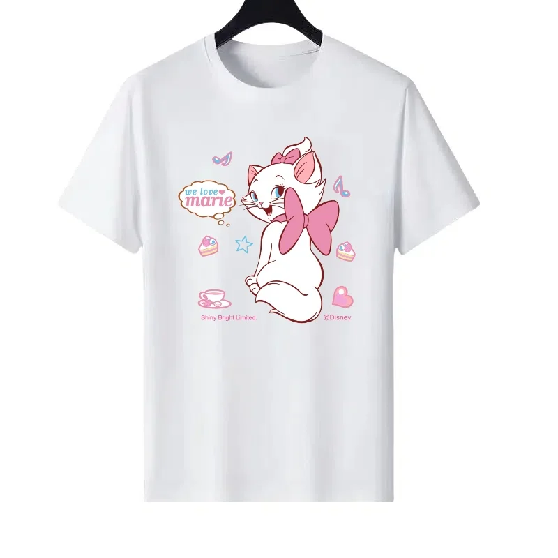 

Disney Marie Cat Pattern Woman Fashion Sporty Loose Parent-child Clothing Tops Ladies Cheap Short Sleeves T-Shirt Sweatshirts