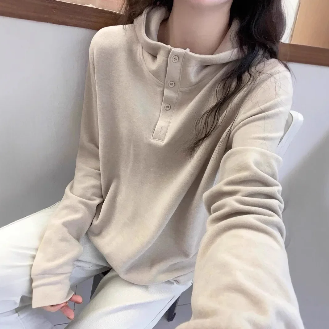 

Plus Size Double-sided Fleece Hooded Top Women's Spring Autumn 2025 New Loose-fit Slimming Fashionable Long Sleeve Warm Hooded S