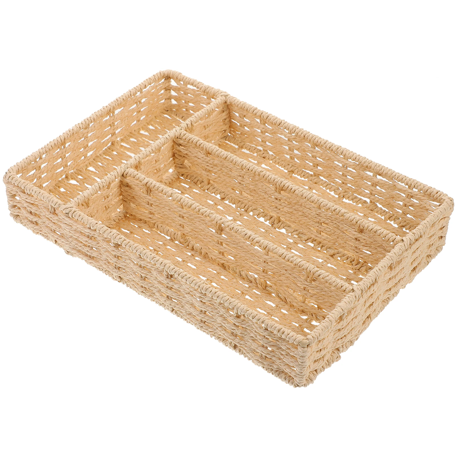 

Cutlery Organizer Woven Silverware Basket Natural Color Storage Tray for Kitchen Drawer Dining Table Home Hotel