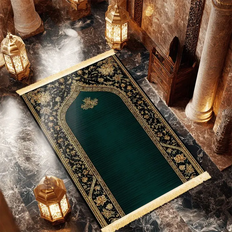 VIKAMA Dark Green Retro Mosque Ancient City Arch Worship Blanket Wear-Resistant And Portable Home Worship Mosque Pilgrimage