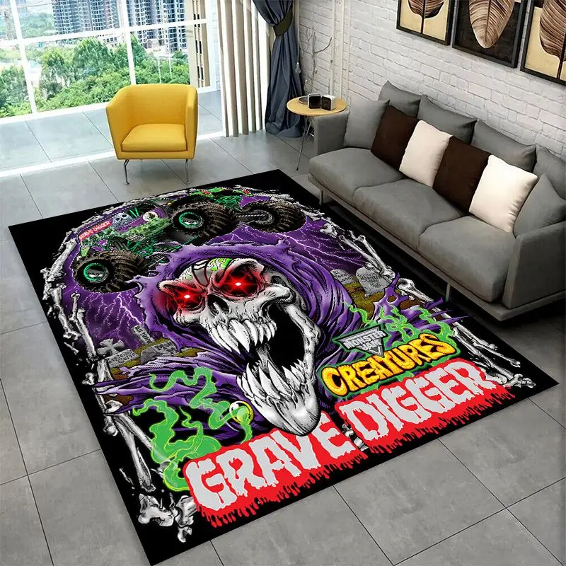Cartoon Monster Truck Monster Jam Non-Slip Area Rug for Living Room,Bedroom,Playroom,Carpet Floor Mat Home Decor Rug Kids Room