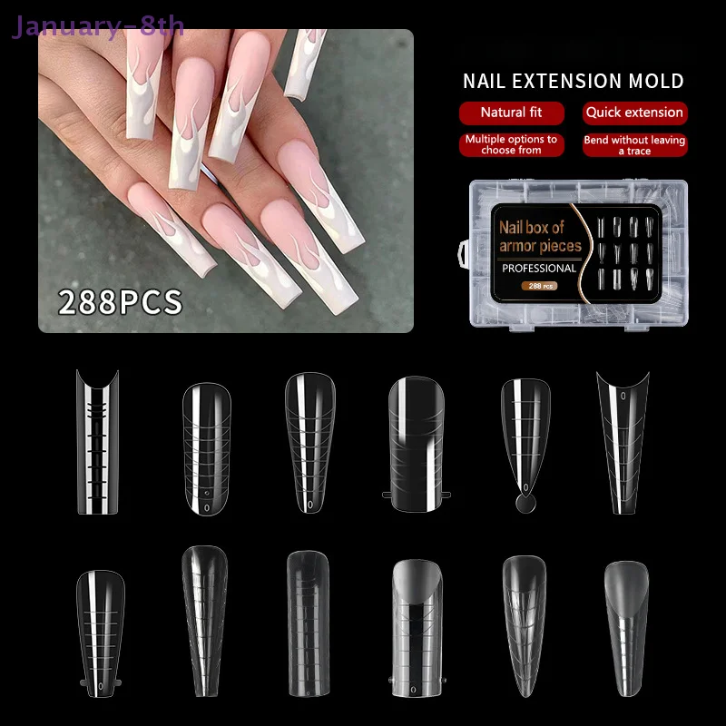 288Pcs/Box Acrylic Nail Art Tips Nail Forms For UV Gel Quick Building Extension Top Molds Dual Forms Nails Accessories Tools